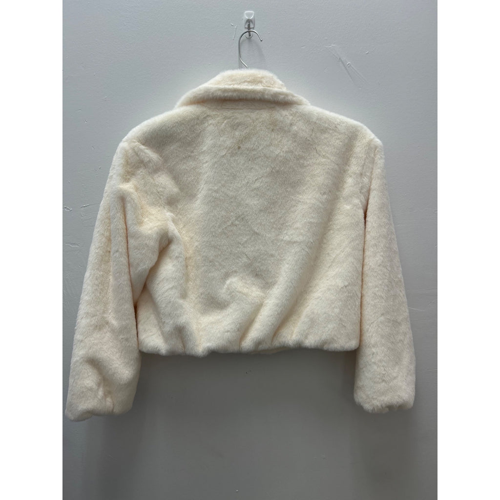 K-167 Wild Fable Faux Fur Zip-Up Cropped Jacket Cream Women's Size Small