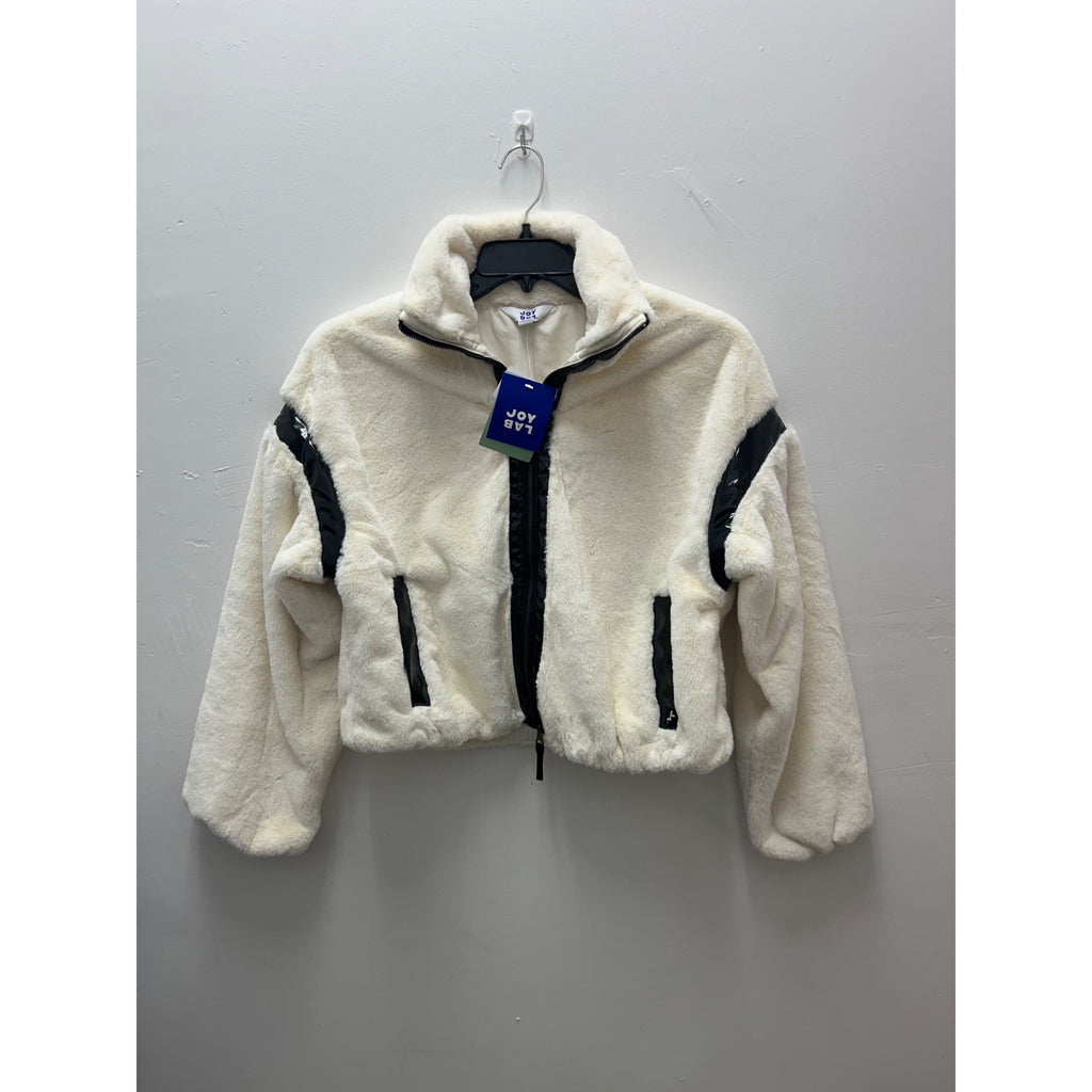K-169 JoyLab Fleece Zip-Up White Black Accents Sherpa Jacket Women's Size XS