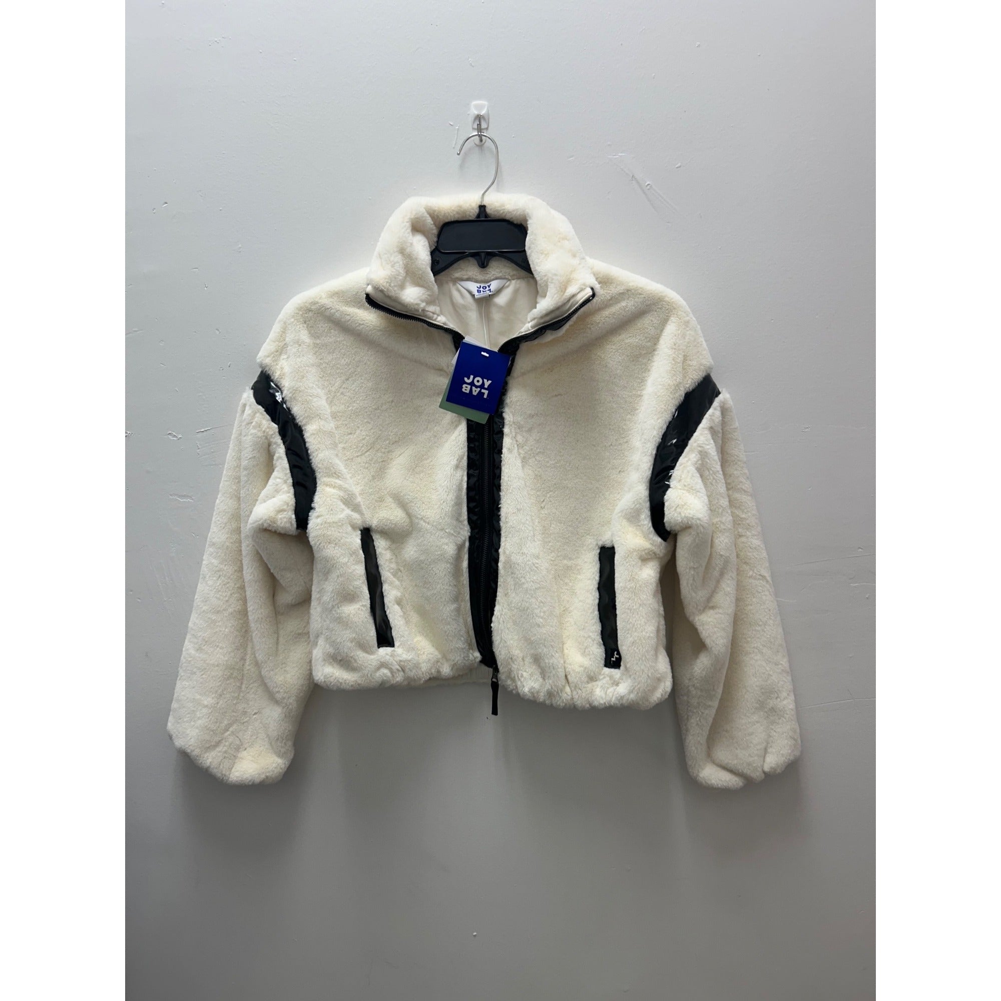 K-169 JoyLab Fleece Zip-Up White Black Accents Sherpa Jacket Women's Size XS