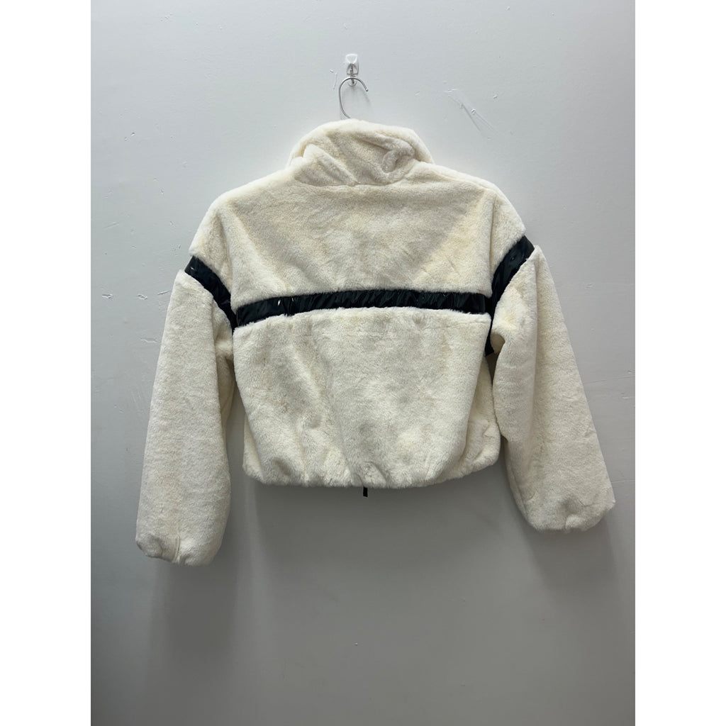 K-169 JoyLab Fleece Zip-Up White Black Accents Sherpa Jacket Women's Size XS