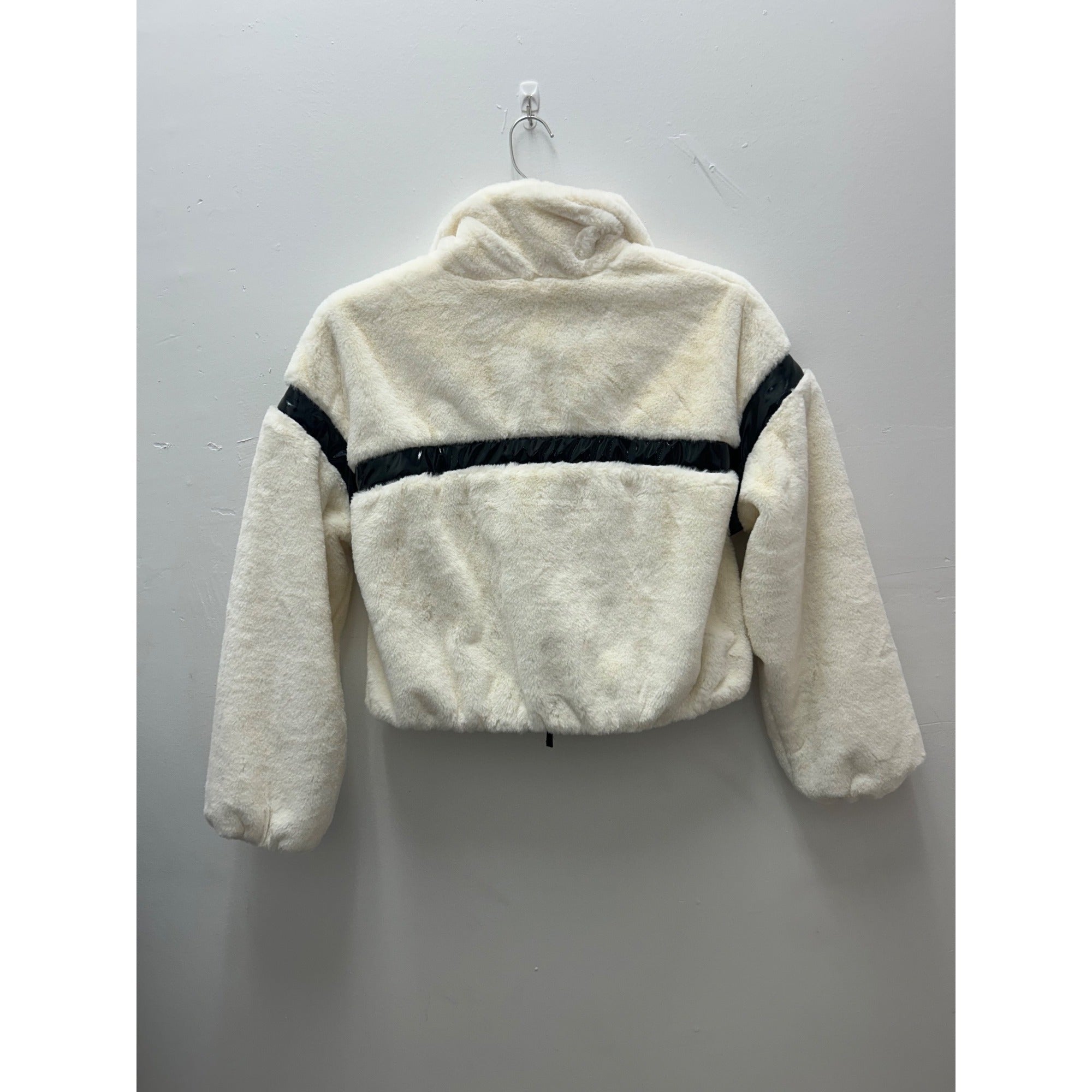 K-169 JoyLab Fleece Zip-Up White Black Accents Sherpa Jacket Women's Size XS
