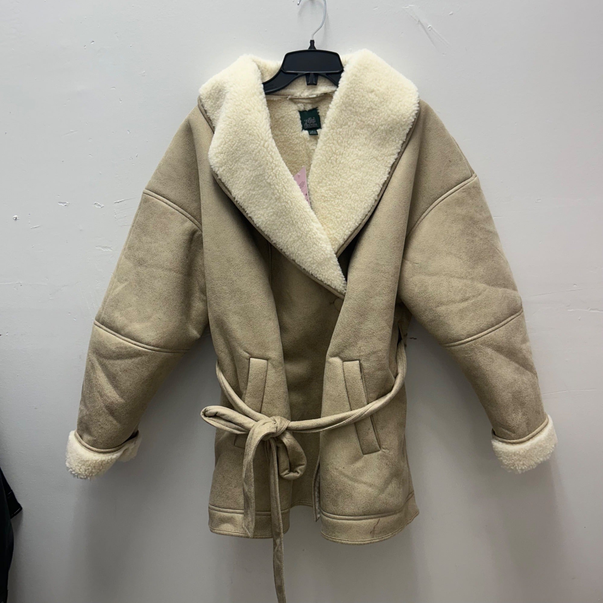 K-187 Wild Fable Shearling Coat Shawl Collar Tan Women's Size Large