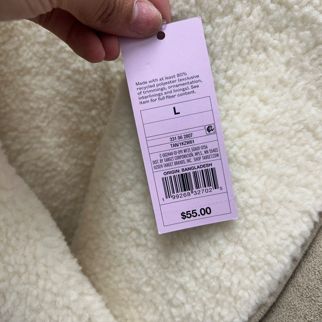 K-187 Wild Fable Shearling Coat Shawl Collar Tan Women's Size Large