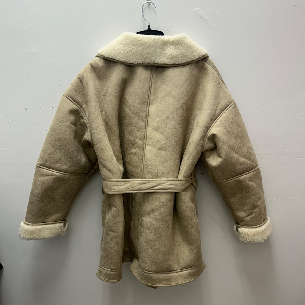 K-187 Wild Fable Shearling Coat Shawl Collar Tan Women's Size Large