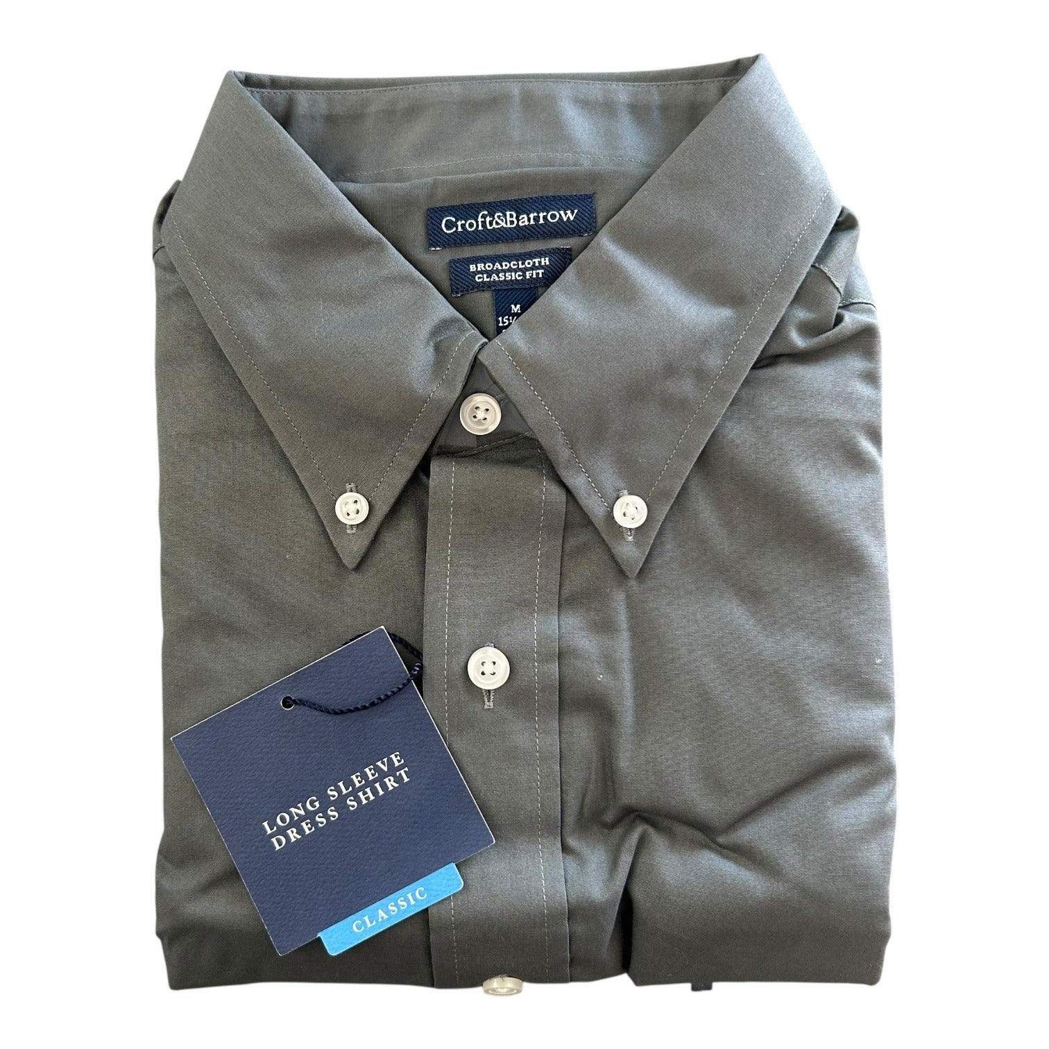 Croft & Barrow Mens Classic Fit Long Sleeve Dress Shirt M 15.5-16 34/35 Gray
