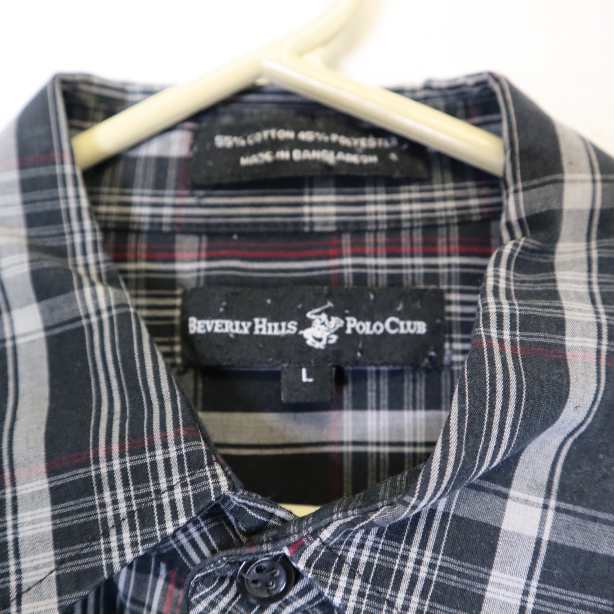 DG-178 Beverly Hills Polo Club Long Sleeve Men's Button-Up Shirt Black Plaid Size Large