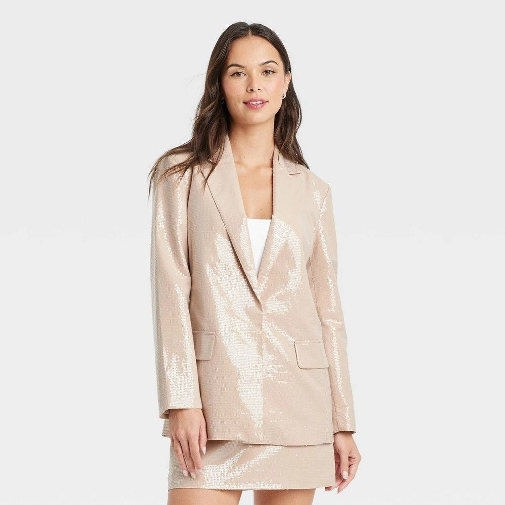 K-164 A New Day Sequin Blazer Tan Women's Size Medium