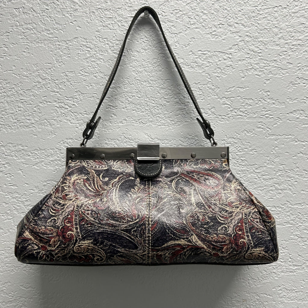Patricia Nash Leather Paisley Print Kiss-Lock Shoulder Bag With Metal Frame