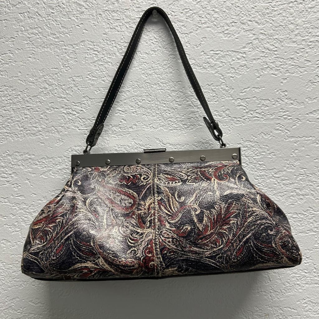 Patricia Nash Leather Paisley Print Kiss-Lock Shoulder Bag With Metal Frame