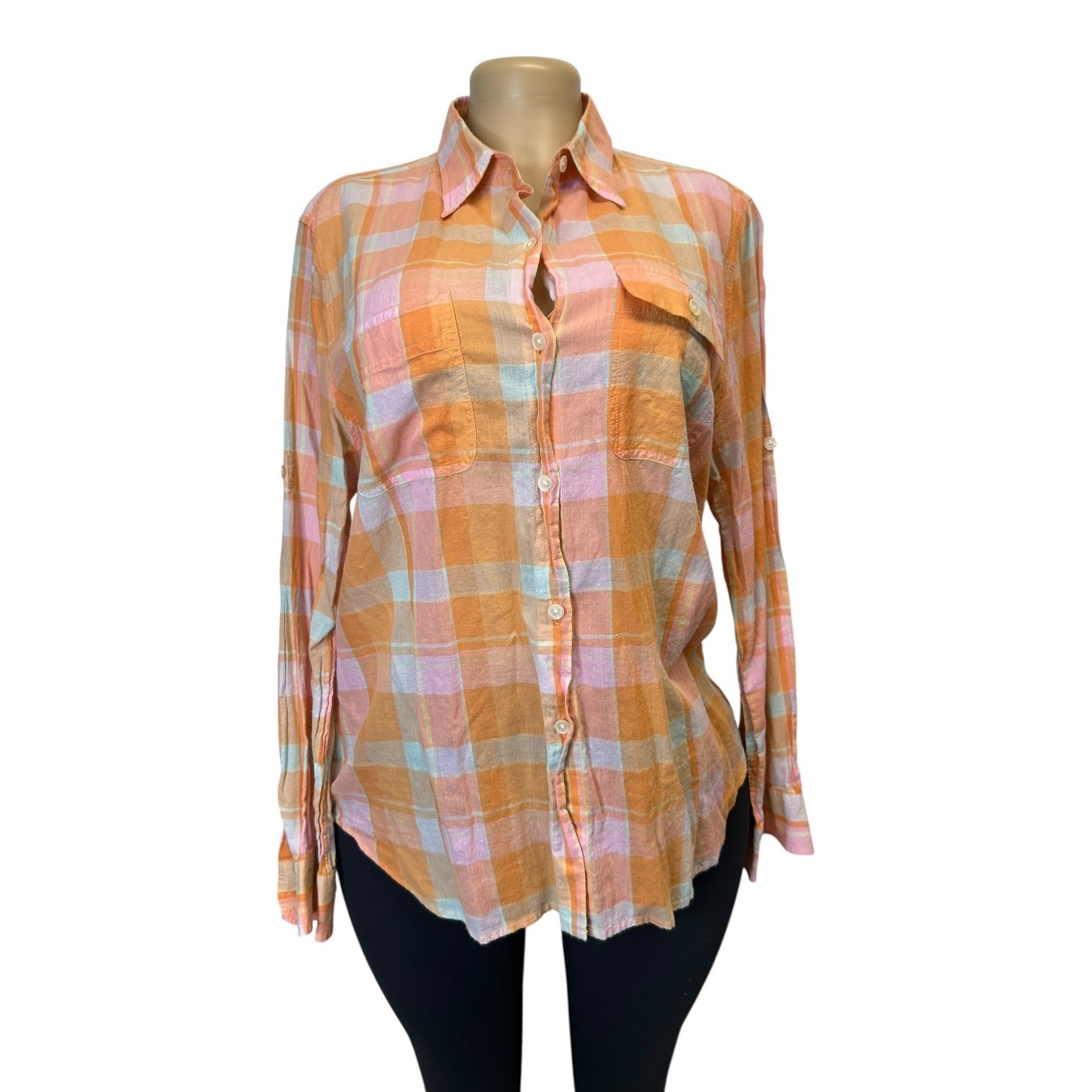 TG-34 Jones New York Signature Women's Pastel Plaid Button Down Shirt Size XL