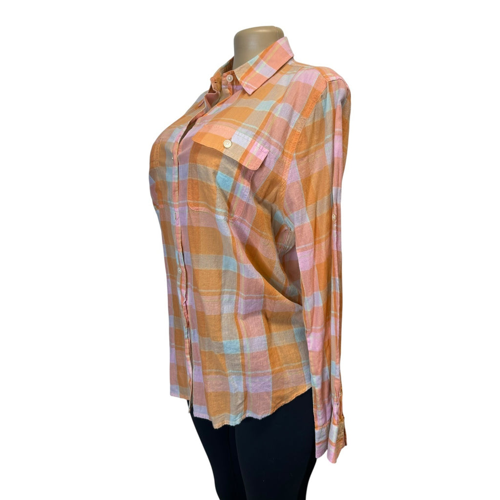 TG-34 Jones New York Signature Women's Pastel Plaid Button Down Shirt Size XL