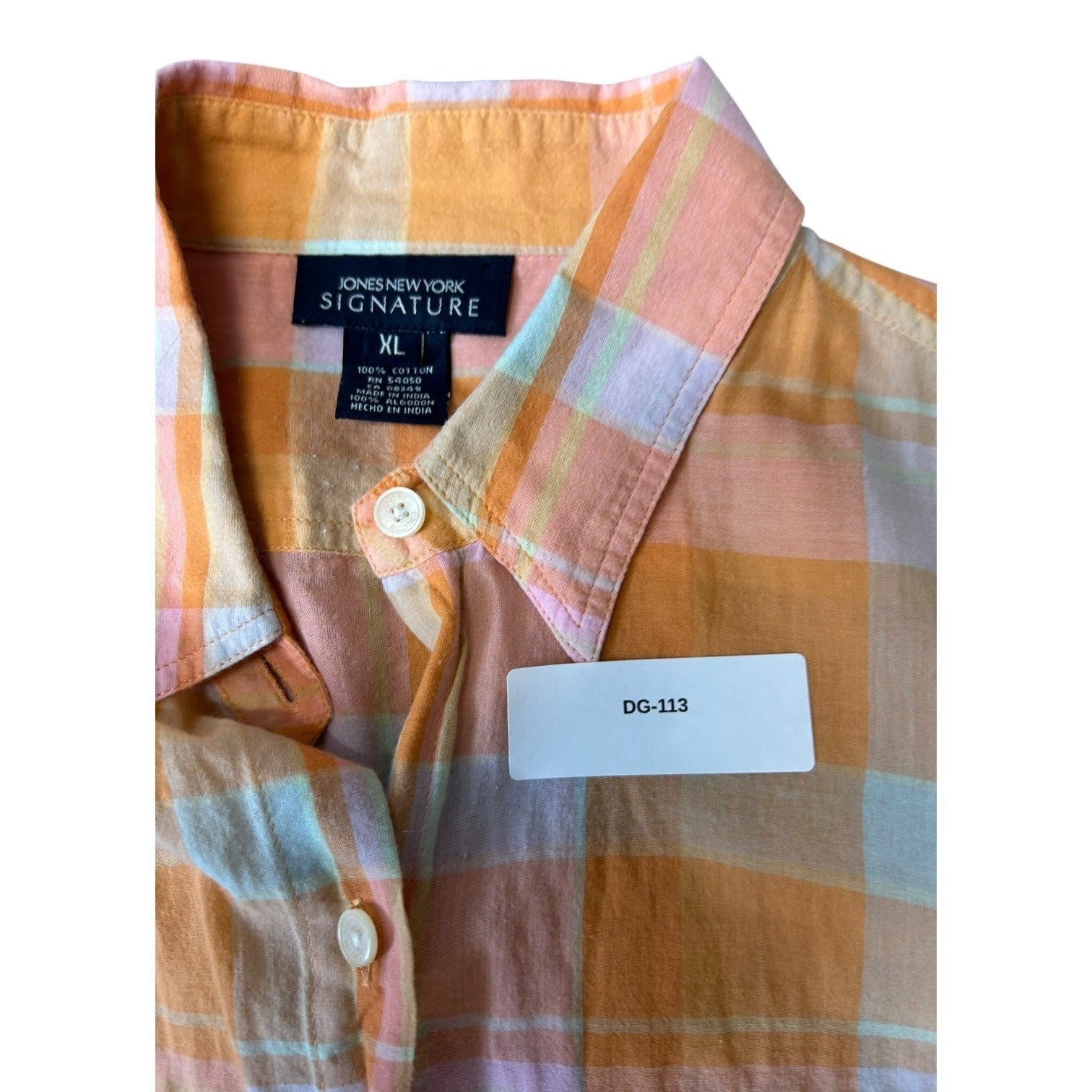 TG-34 Jones New York Signature Women's Pastel Plaid Button Down Shirt Size XL