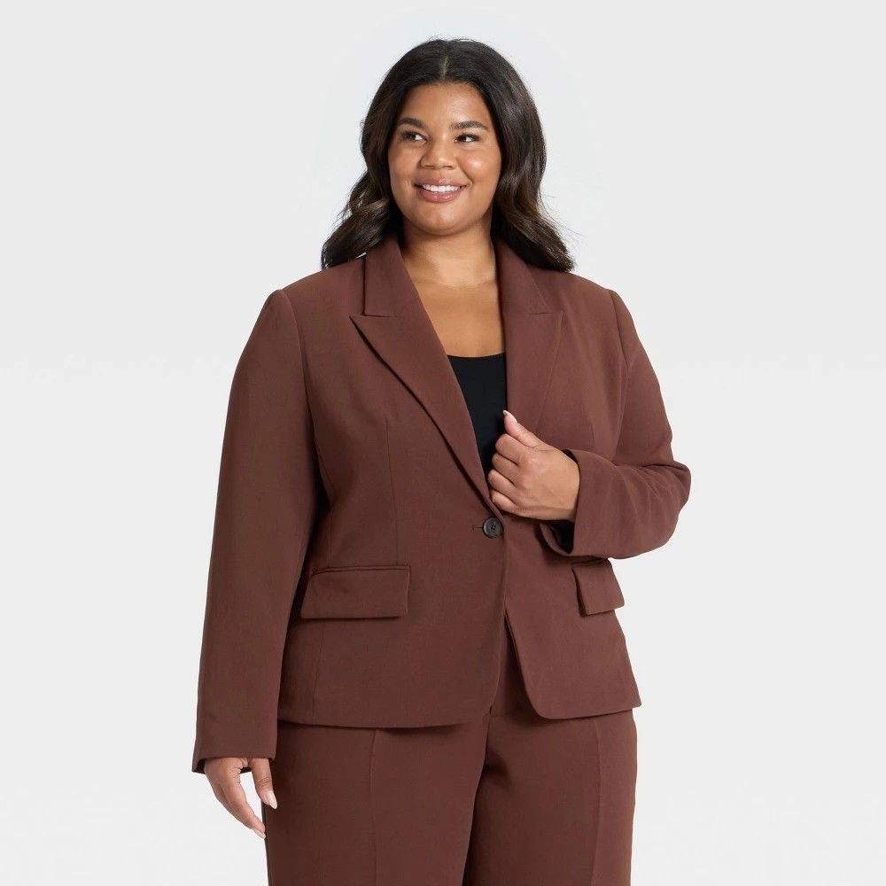 K-81 A New Day Women's Signature Crepe Fitted Blazer Brown Size 3X