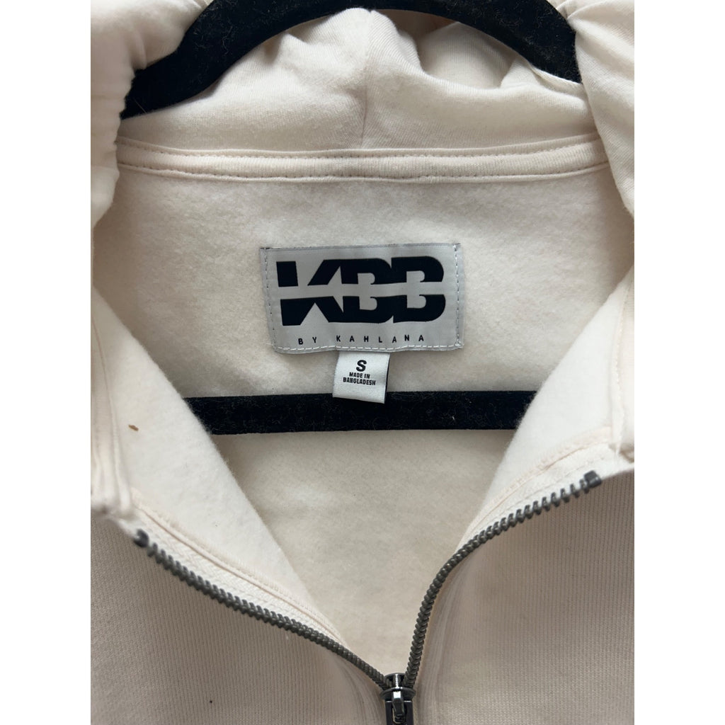 K-175 Kbb By Kahlana Size Small Cropped Zip-Up Hoodie Off-White Drawstring Hood