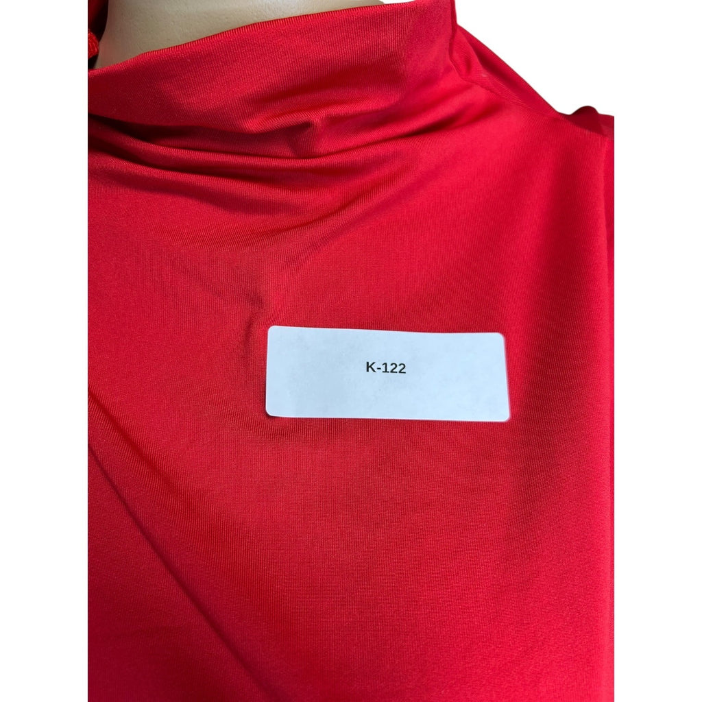 K-122 Women's Red Long Sleeve High Neck Ruched Bodycon Dress Size Large