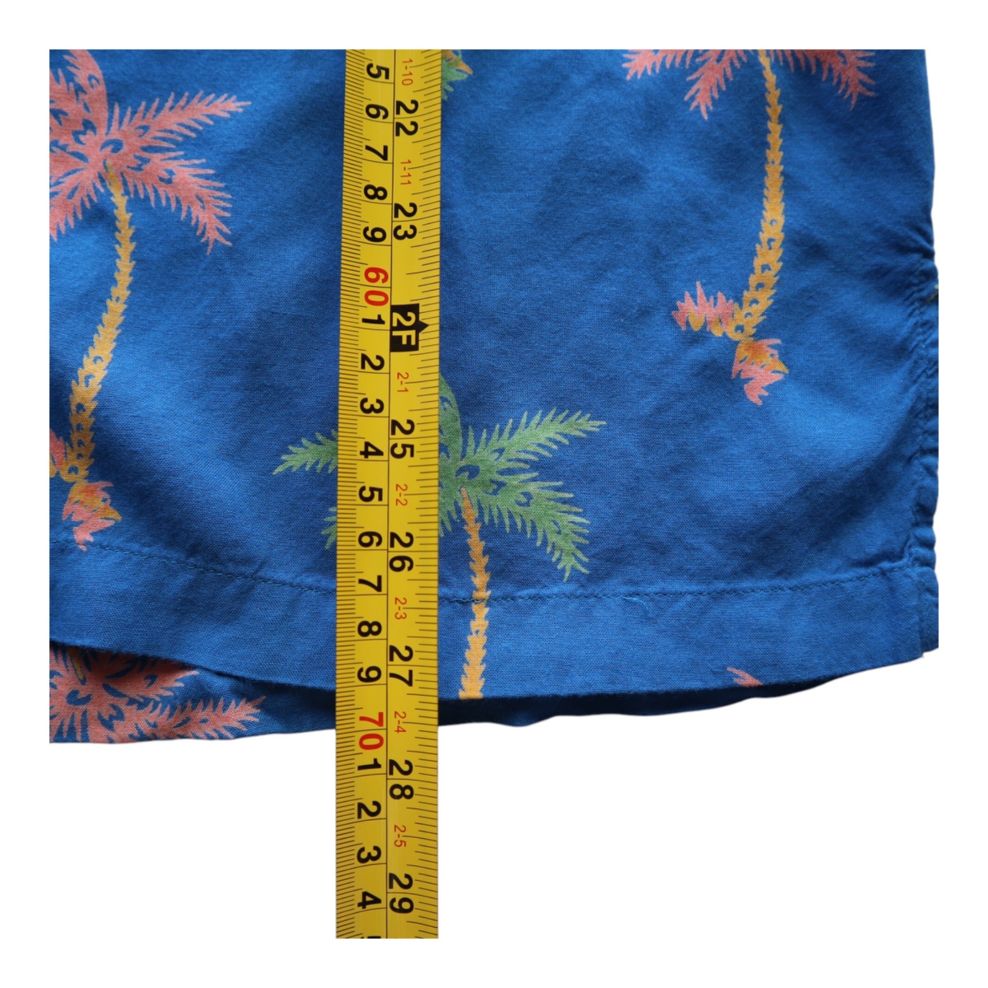 Men's Coachella Blue Hawaiian Palm Tree Print Short Sleeve Shirt M 100% Rayon