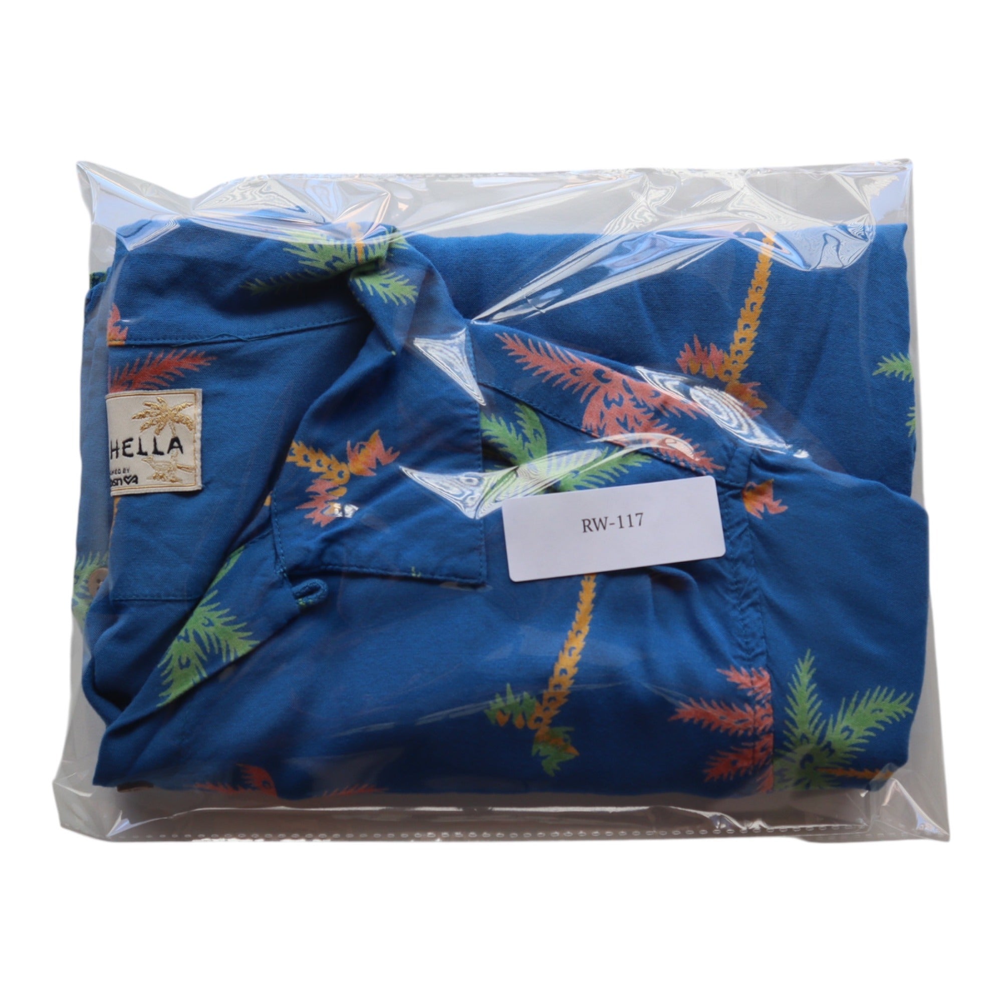 Men's Coachella Blue Hawaiian Palm Tree Print Short Sleeve Shirt M 100% Rayon