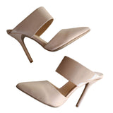 Wild Diva High Heel Mules Pointed Toe Stiletto Size 7.5 Beige Faux Leather