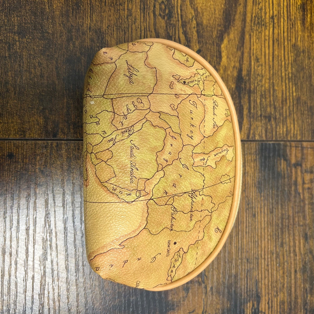 Vintage-Style Map Print Shoulder Bag & Pouch Set With Leather Straps