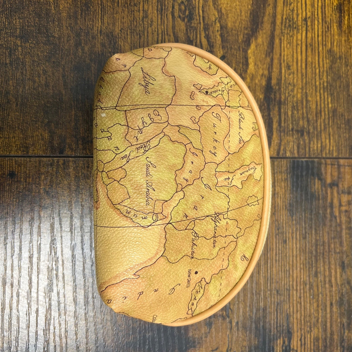 Vintage-Style Map Print Shoulder Bag & Pouch Set With Leather Straps