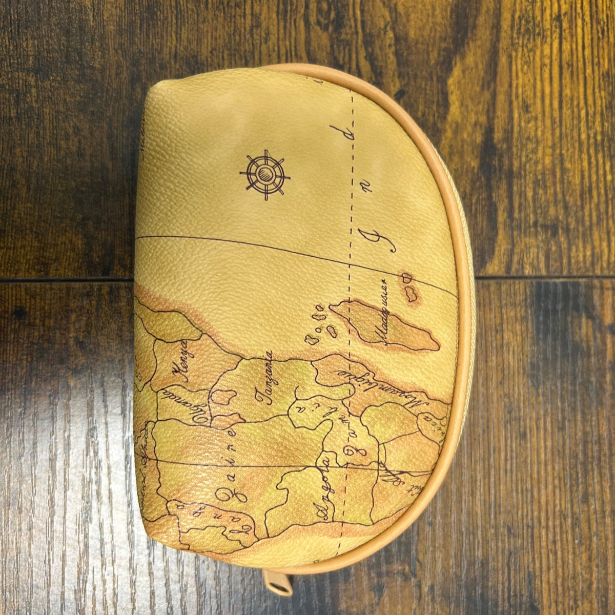 Vintage-Style Map Print Shoulder Bag & Pouch Set With Leather Straps