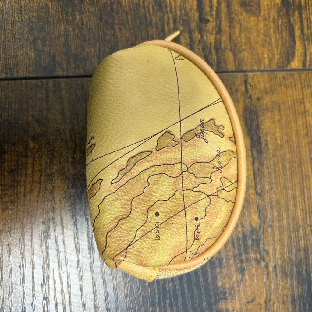Vintage-Style Map Print Shoulder Bag & Pouch Set With Leather Straps