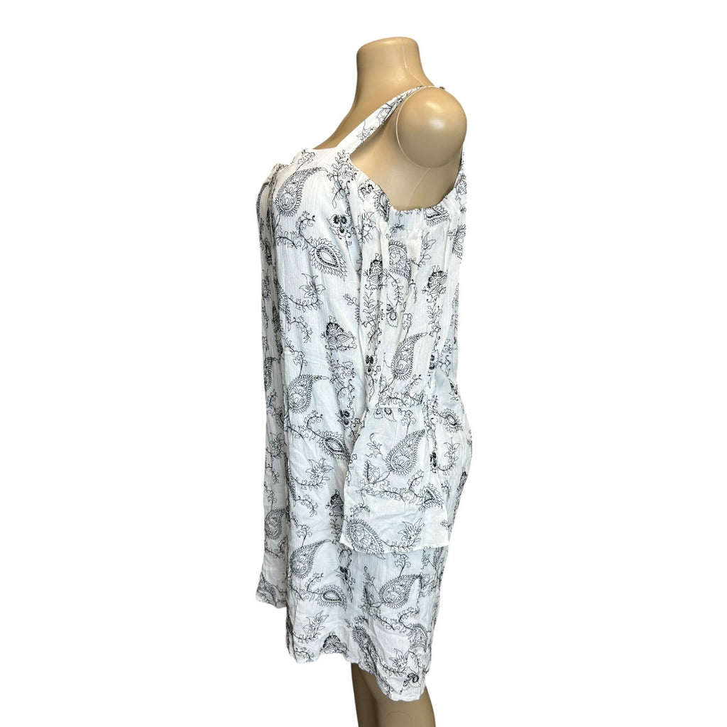 K-138 Emma & Michele Large White & Black Paisley Print Cold Shoulder Dress