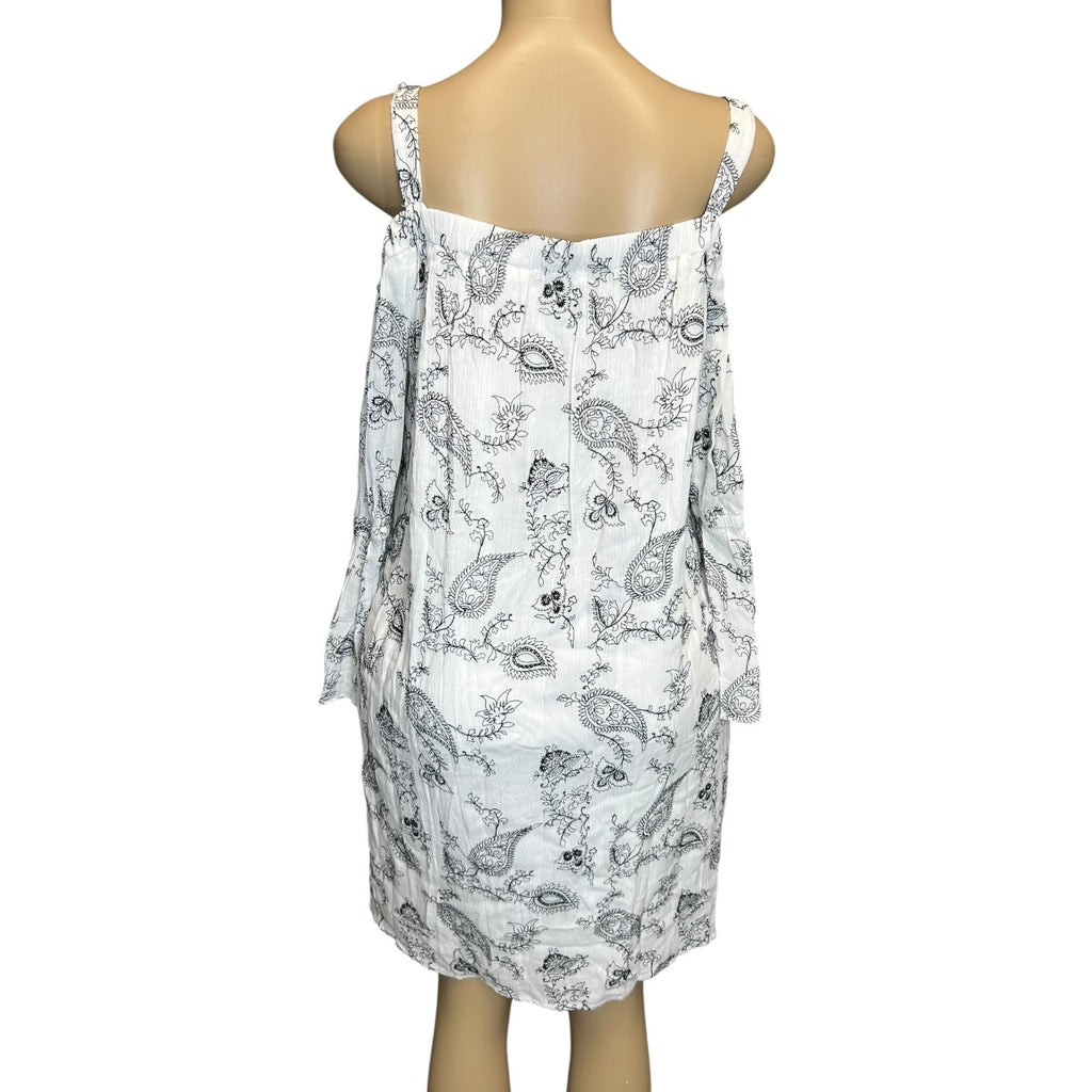 K-138 Emma & Michele Large White & Black Paisley Print Cold Shoulder Dress