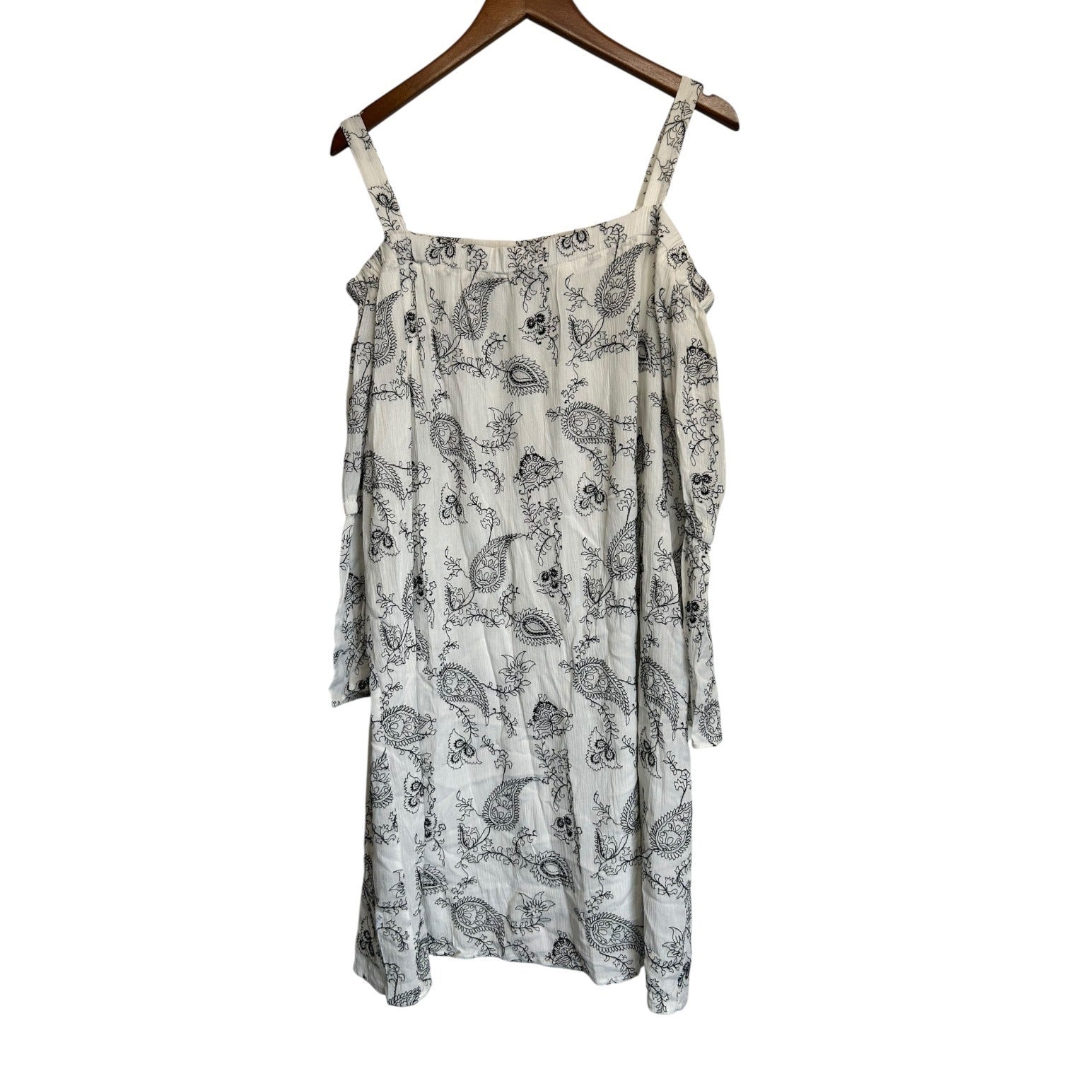 K-138 Emma & Michele Large White & Black Paisley Print Cold Shoulder Dress