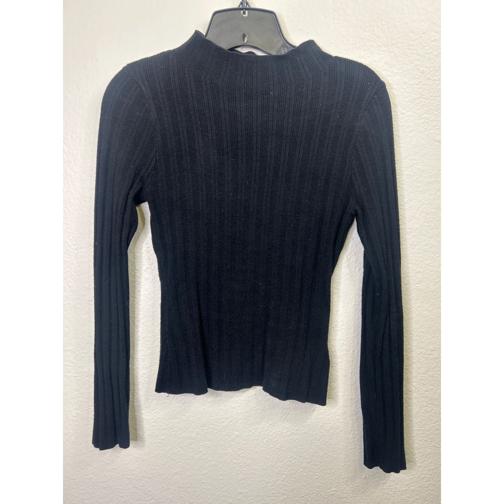 #1068 Celebrity Pink Womens Black Ribbed Long Sleeve Mock Neck Sweater Medium