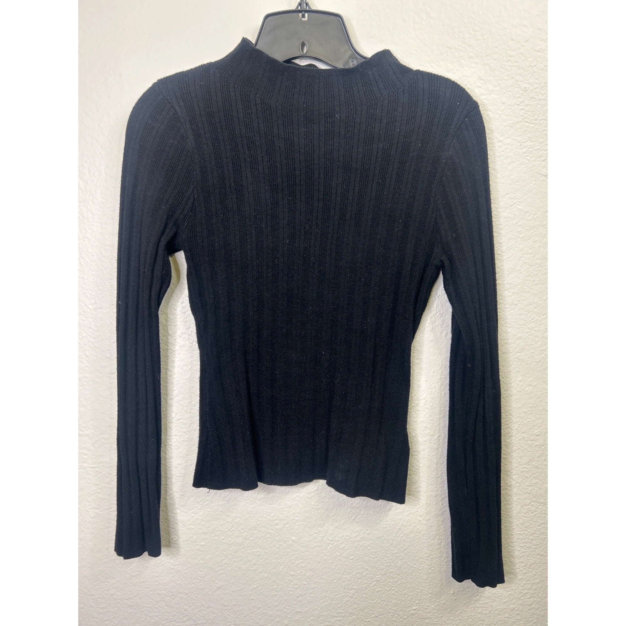 #1068 Celebrity Pink Womens Black Ribbed Long Sleeve Mock Neck Sweater Medium