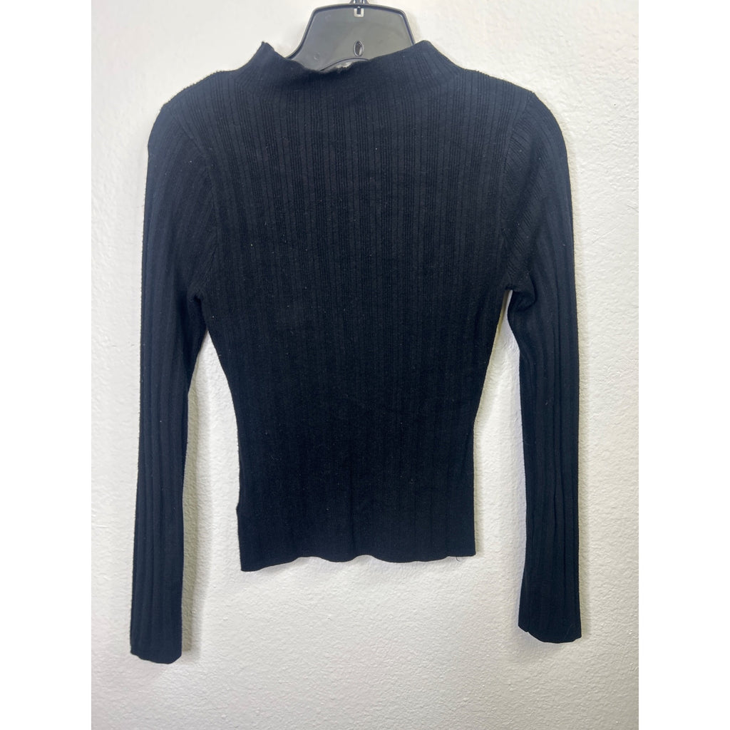 #1068 Celebrity Pink Womens Black Ribbed Long Sleeve Mock Neck Sweater Medium
