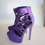 Wild Rose Purple Strappy Platform Stiletto High Heels With Gold Accents Size 6.5