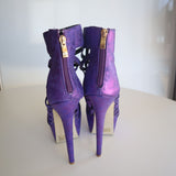 Wild Rose Purple Strappy Platform Stiletto High Heels With Gold Accents Size 6.5