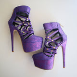 Wild Rose Purple Strappy Platform Stiletto High Heels With Gold Accents Size 6.5