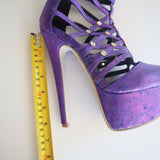 Wild Rose Purple Strappy Platform Stiletto High Heels With Gold Accents Size 6.5