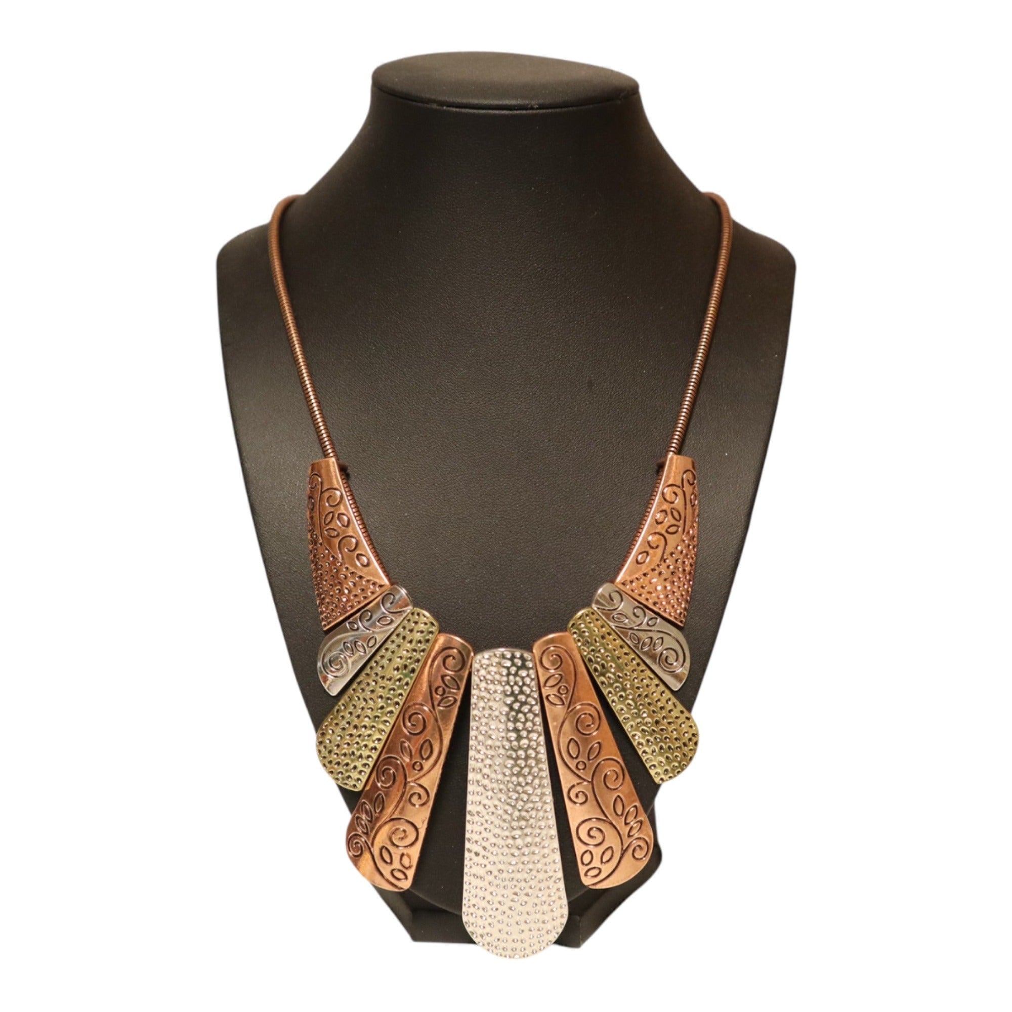 Bohemian Copper & Silver Statement Necklace With Matching Dangle Earrings