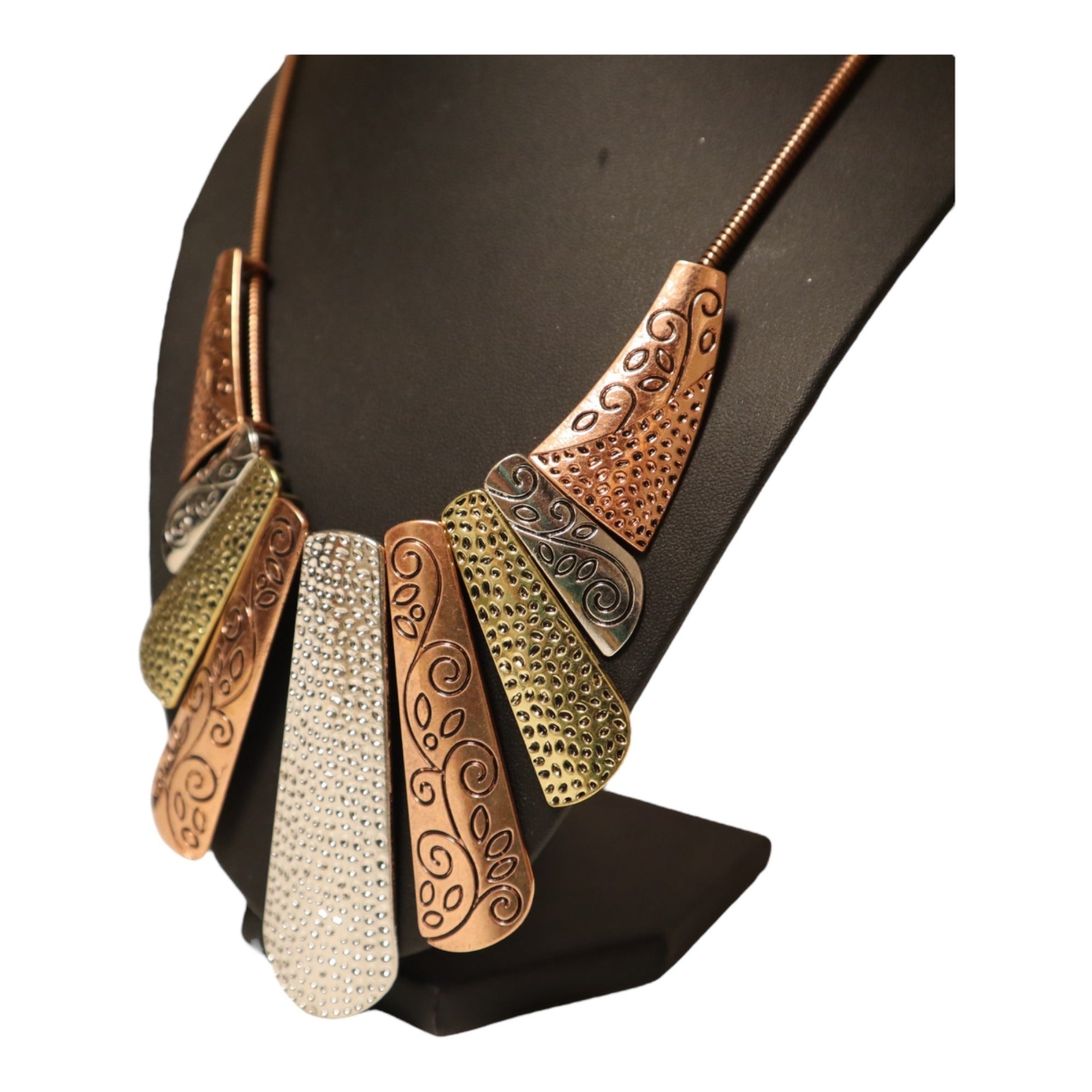 Bohemian Copper & Silver Statement Necklace With Matching Dangle Earrings
