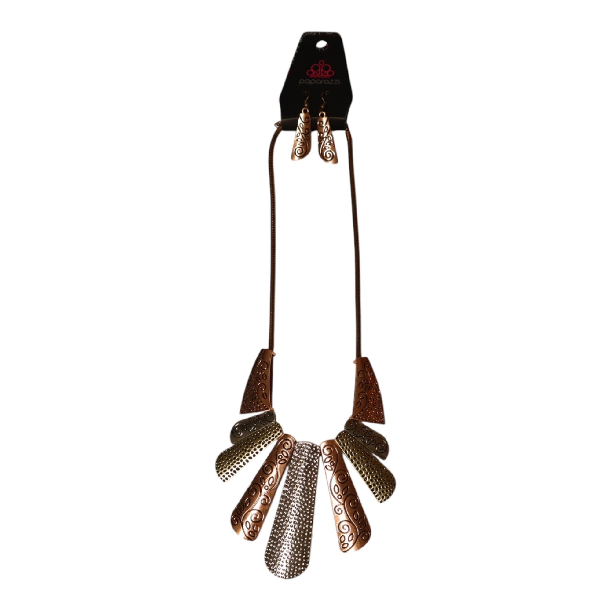 Bohemian Copper & Silver Statement Necklace With Matching Dangle Earrings