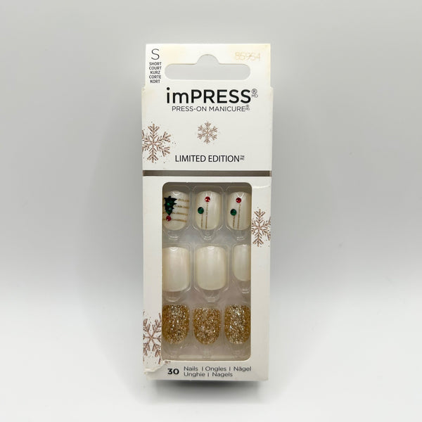 Kiss Impress "SNOWFALL" SHORT Press on Nails White Gold Limited Edition