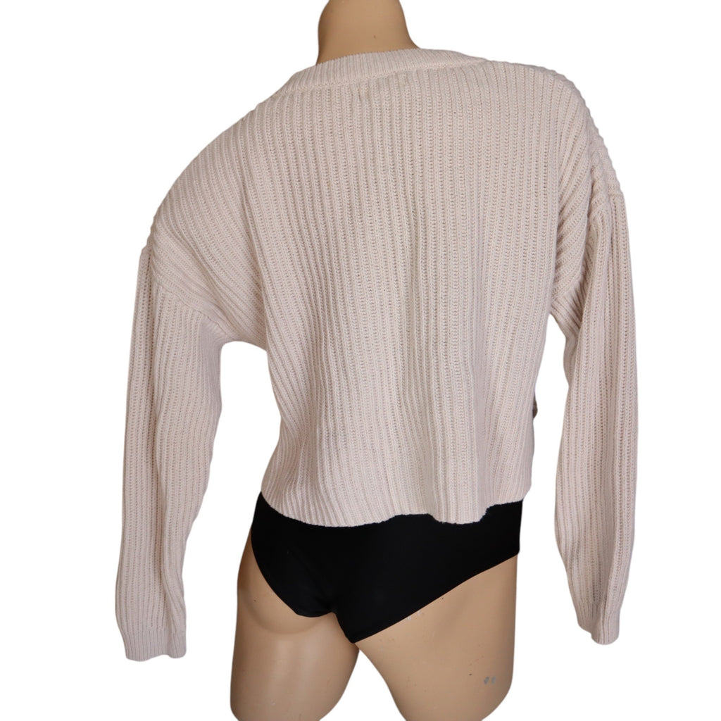 L.A. Hearts Womens Cream Ribbed Knit V-Neck Cropped Sweater XS