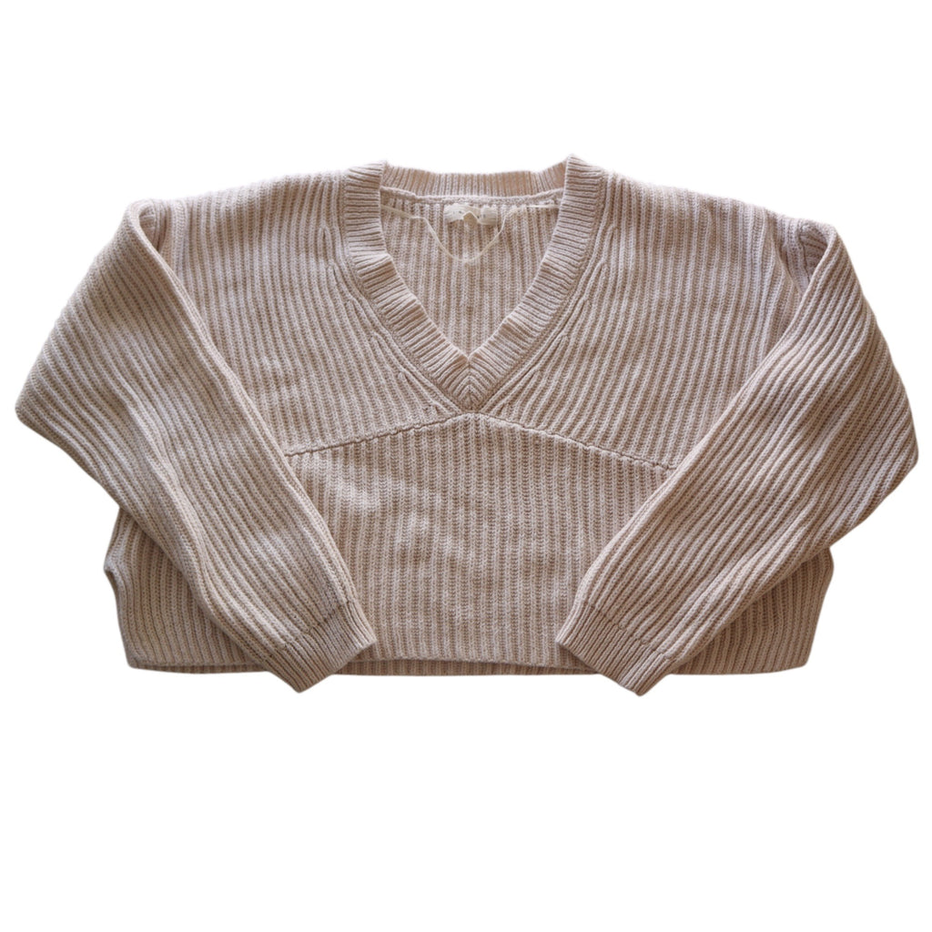 L.A. Hearts Womens Cream Ribbed Knit V-Neck Cropped Sweater XS