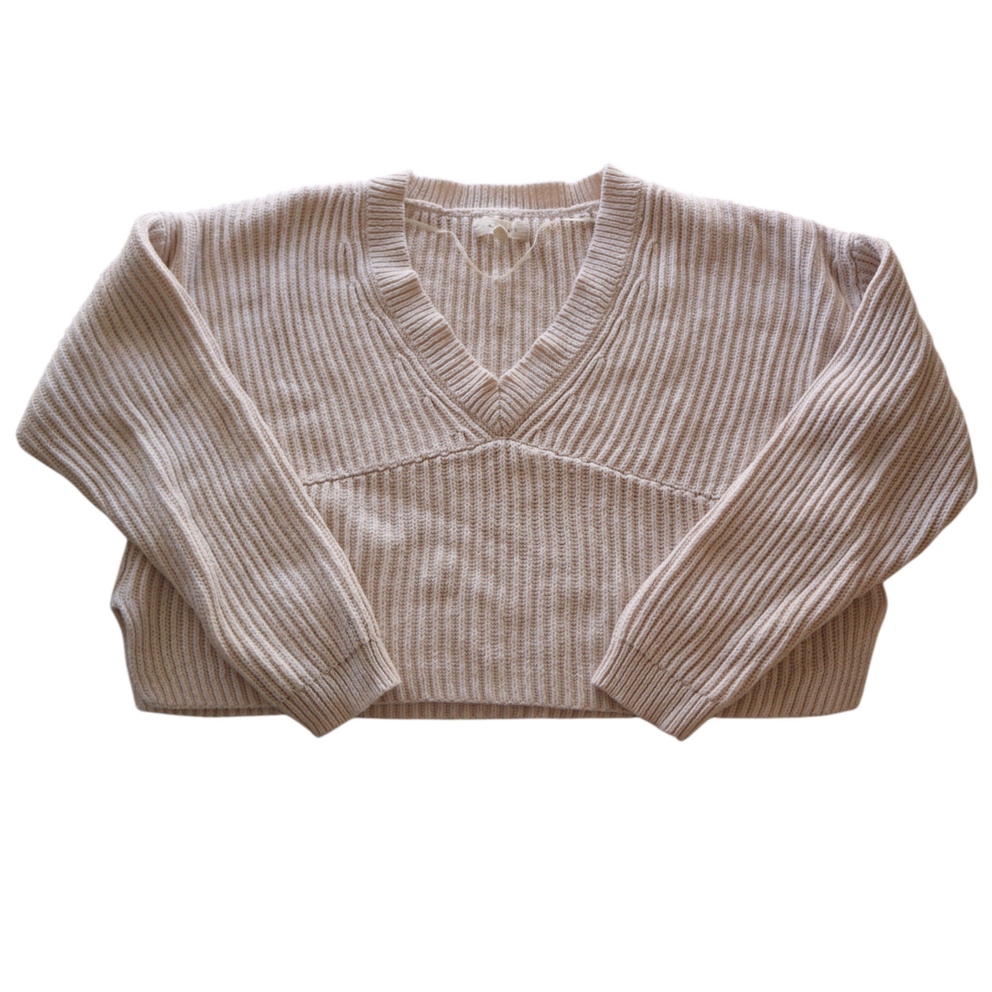 L.A. Hearts Womens Cream Ribbed Knit V-Neck Cropped Sweater XS