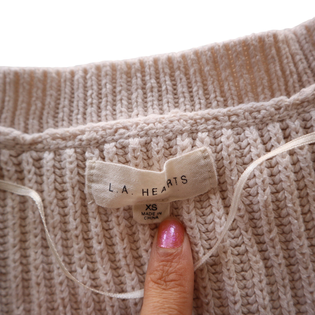 L.A. Hearts Womens Cream Ribbed Knit V-Neck Cropped Sweater XS