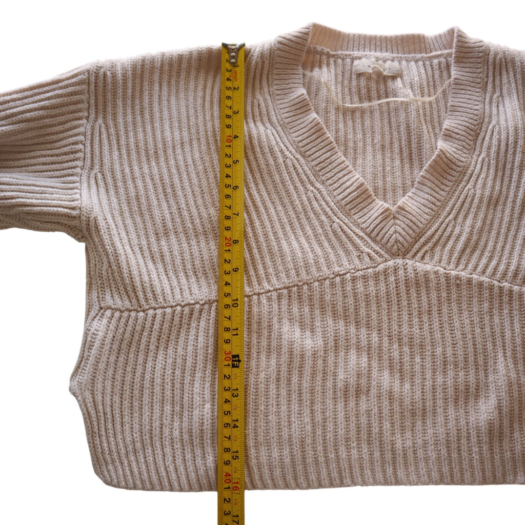 L.A. Hearts Womens Cream Ribbed Knit V-Neck Cropped Sweater XS