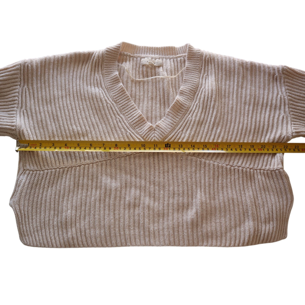 L.A. Hearts Womens Cream Ribbed Knit V-Neck Cropped Sweater XS