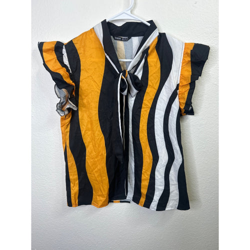 #1062 Shein Size XS Wavy Striped Blouse w/ Self Tie Bow Collar