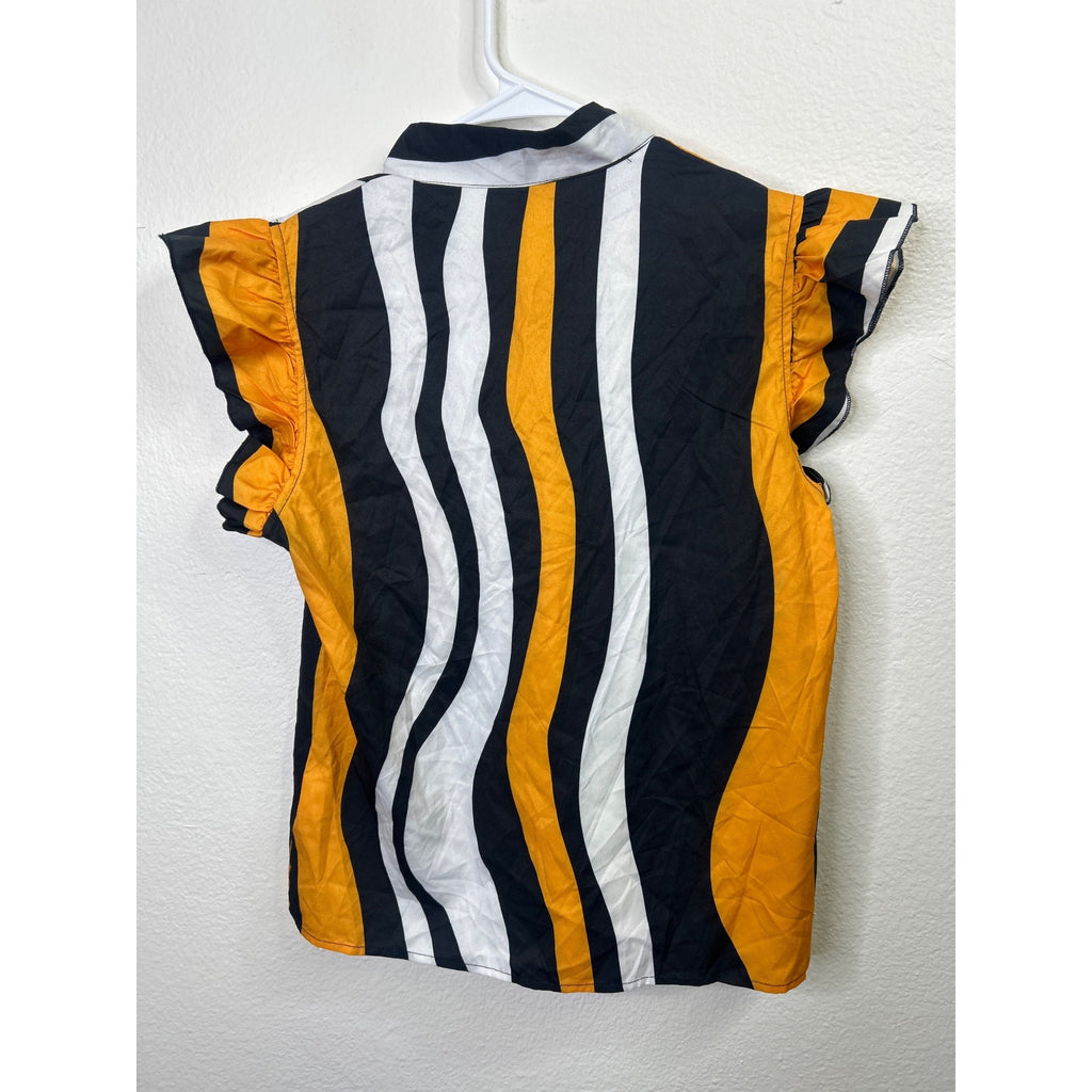 #1062 Shein Size XS Wavy Striped Blouse w/ Self Tie Bow Collar