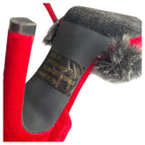 C LADEL "Ariza" Red Velvet Gray Faux Fur Stiletto Heels Women's Size 6.5