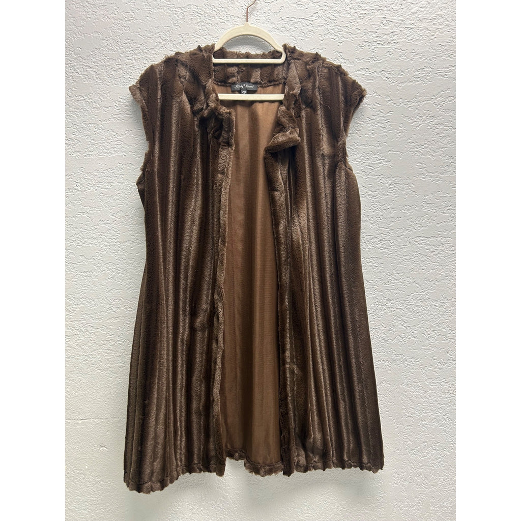 Slinky Brand Women’s Medium Brown Faux Fur Long Duster Vest
